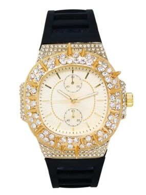 BiBi Men's Gold-Tone Crystal Accent Watch with Black Strap